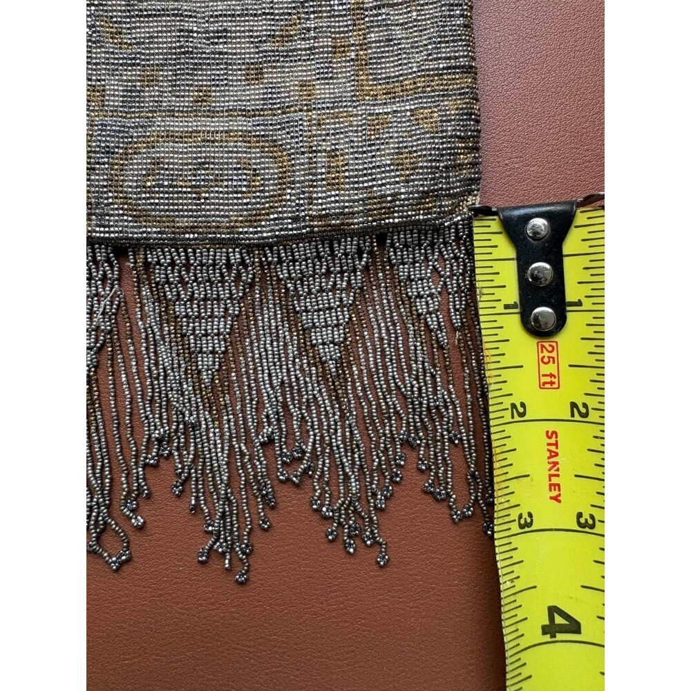 Antique FRENCH Art Deco Gold Silver Handmade Steel Beaded Fringe Flapper Purse - Picture 4 of 10